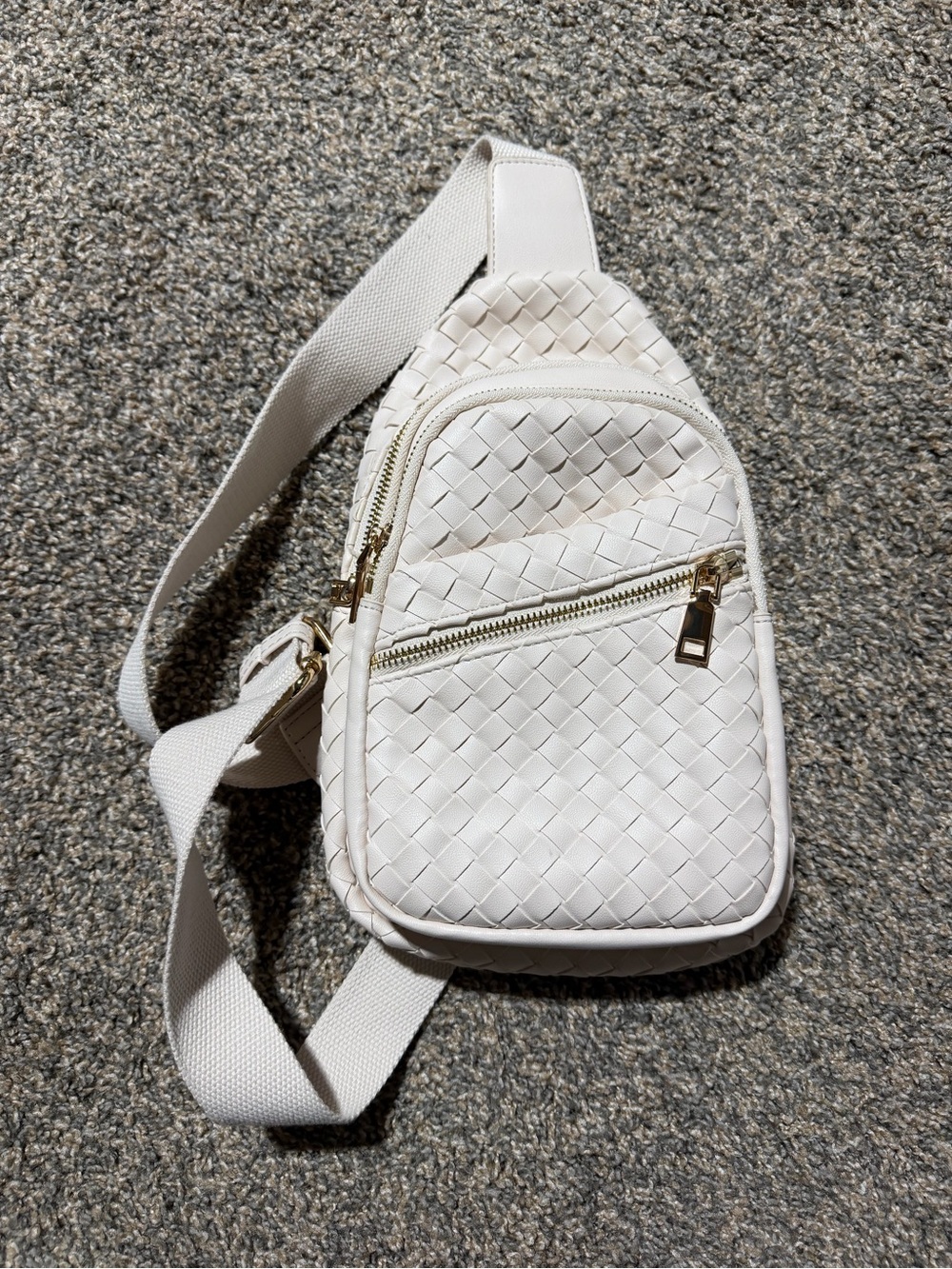 T.J.Maxx White Woven Crossbody Sling Bag with Gold Hardware